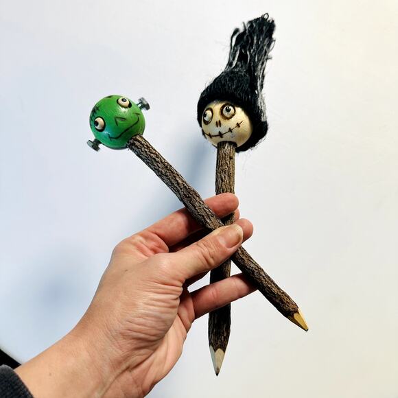 Frankenstein & Bride of Frankenstein Character Wooden Tree Pencils - Picture 1 of 9
